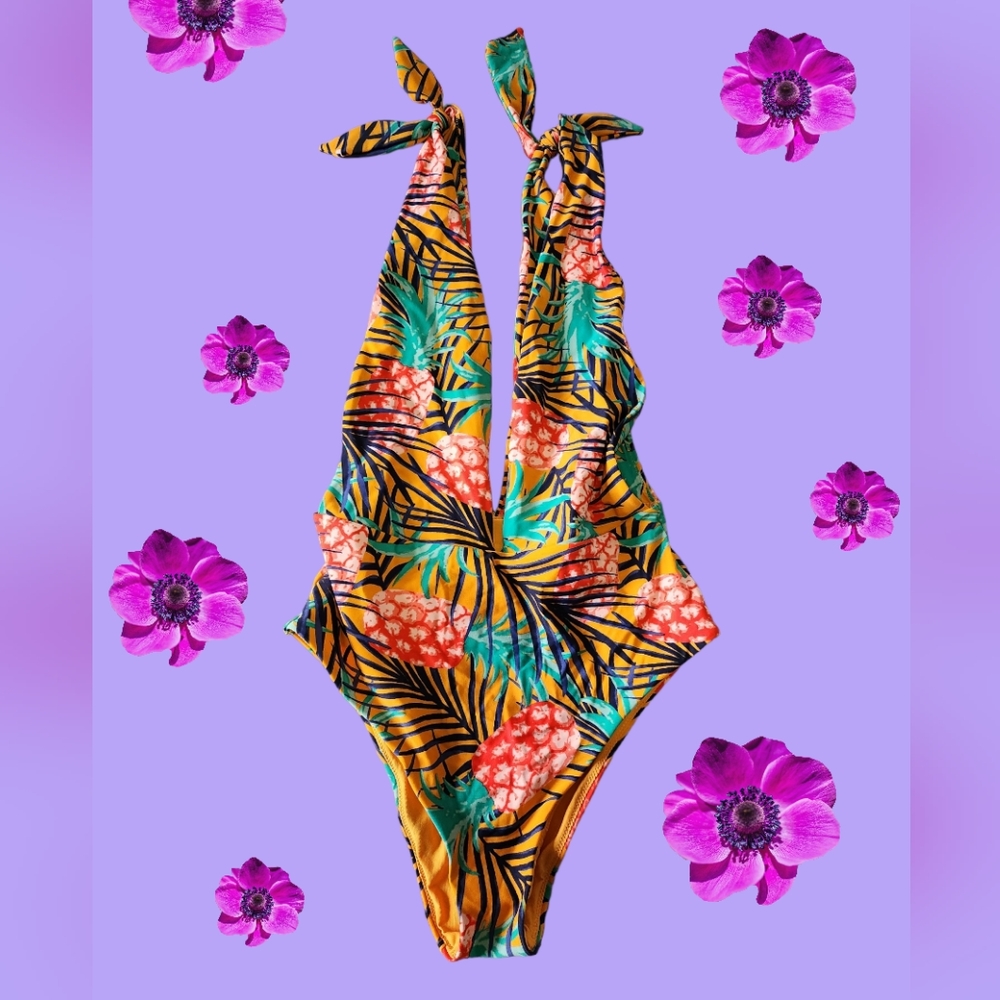 Aerie Plunging Tropical Pineapple One Piece Suit